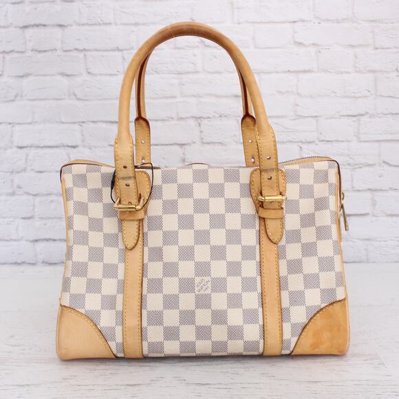 Louis Vuitton Berkeley Damier Azur Tote Shoulder Bag White Boston Duffle A5343 - Picture 5 of 11